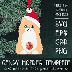 Persian Cat | Christmas Ornament | Candy Holder Template SVG | Sucker holder Paper Craft
