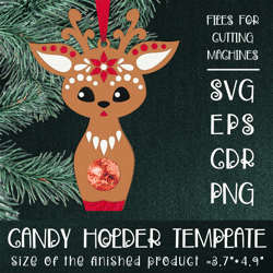 Reindeer | Christmas Ornament | Candy Holder Template SVG | Sucker holder Paper Craft