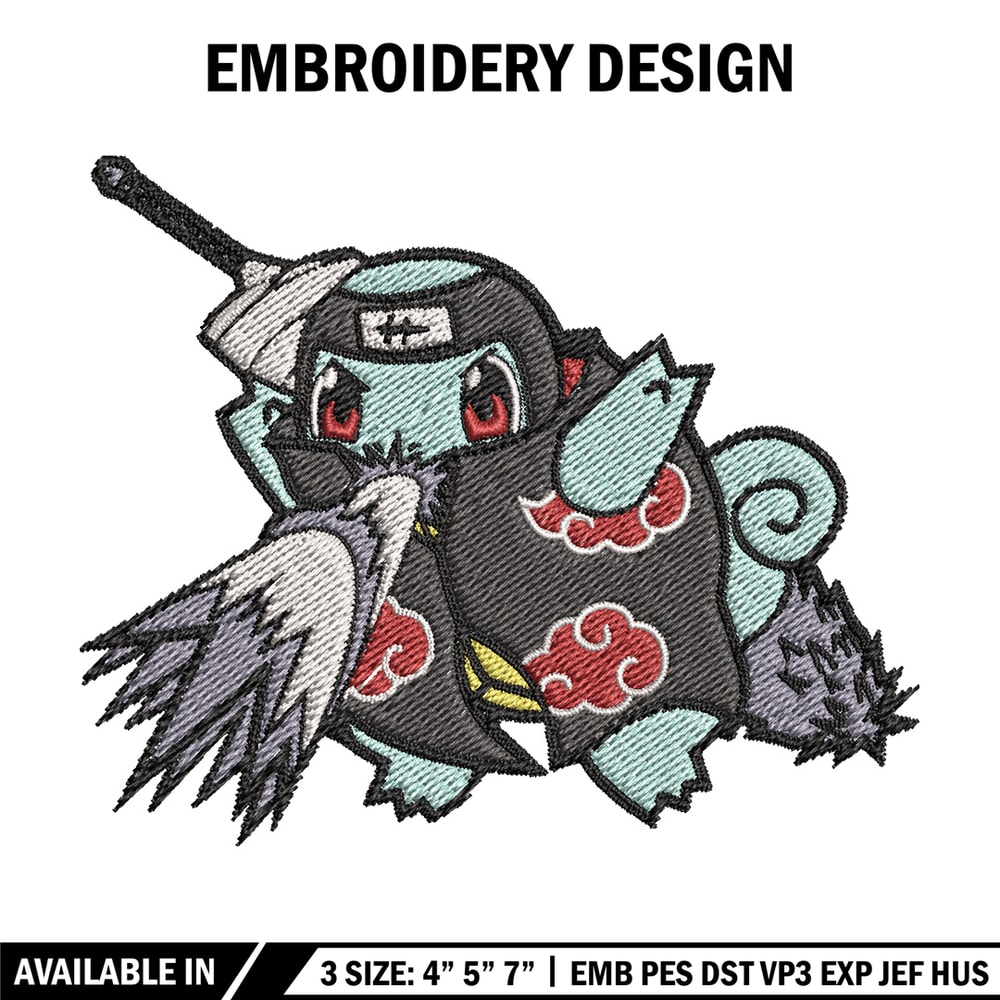 Squirtle kisame embroidery design, Pokemon embroidery, Anime design, Embroidery file, Digital download, Embroidery shirt.jpg