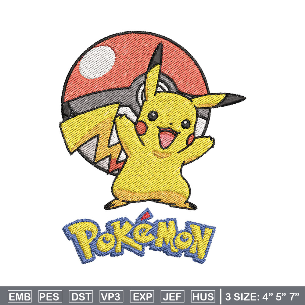 Pikachu embroidery design, Pokemon embroidery, Anime design, Embroidery shirt, Embroidery file, Digital download (2).jpg