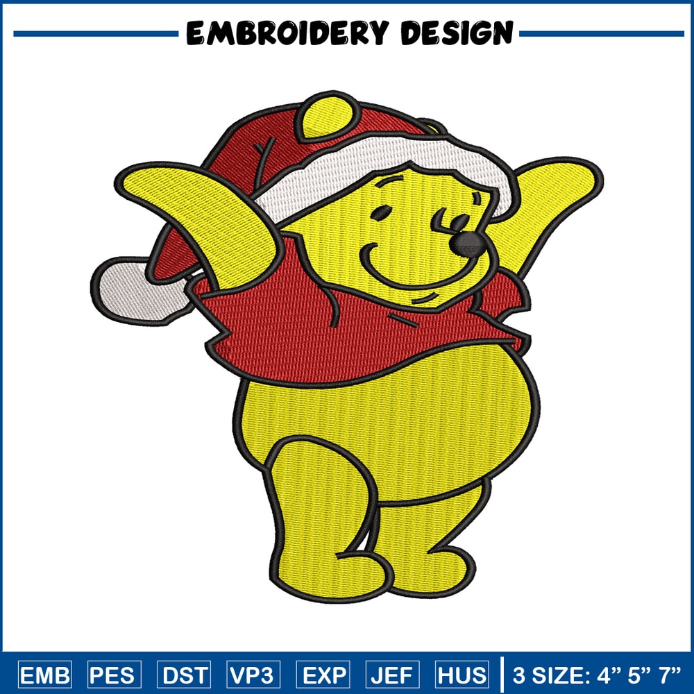 Winnie the pooh christmas embroidery design, cartoon embroidery, logo design, embroidery file, Digital download..jpg