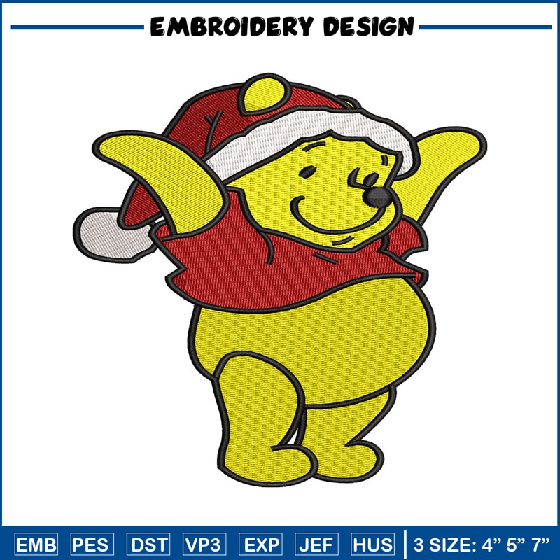 Winnie the pooh christmas embroidery design, cartoon embroidery, logo design, embroidery file, Digital download..jpg