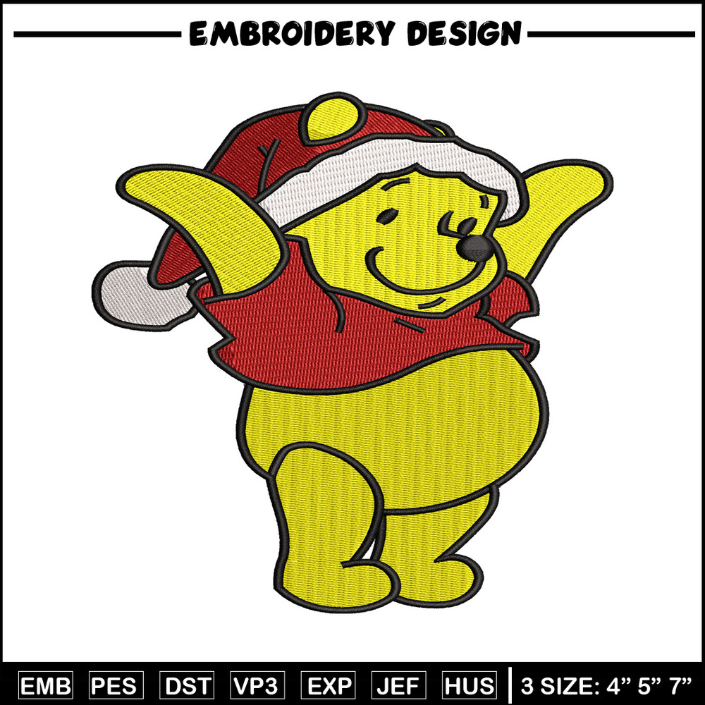 Winnie the pooh christmas embroidery design, cartoon embroidery, logo design, embroidery file, Digital download..jpg
