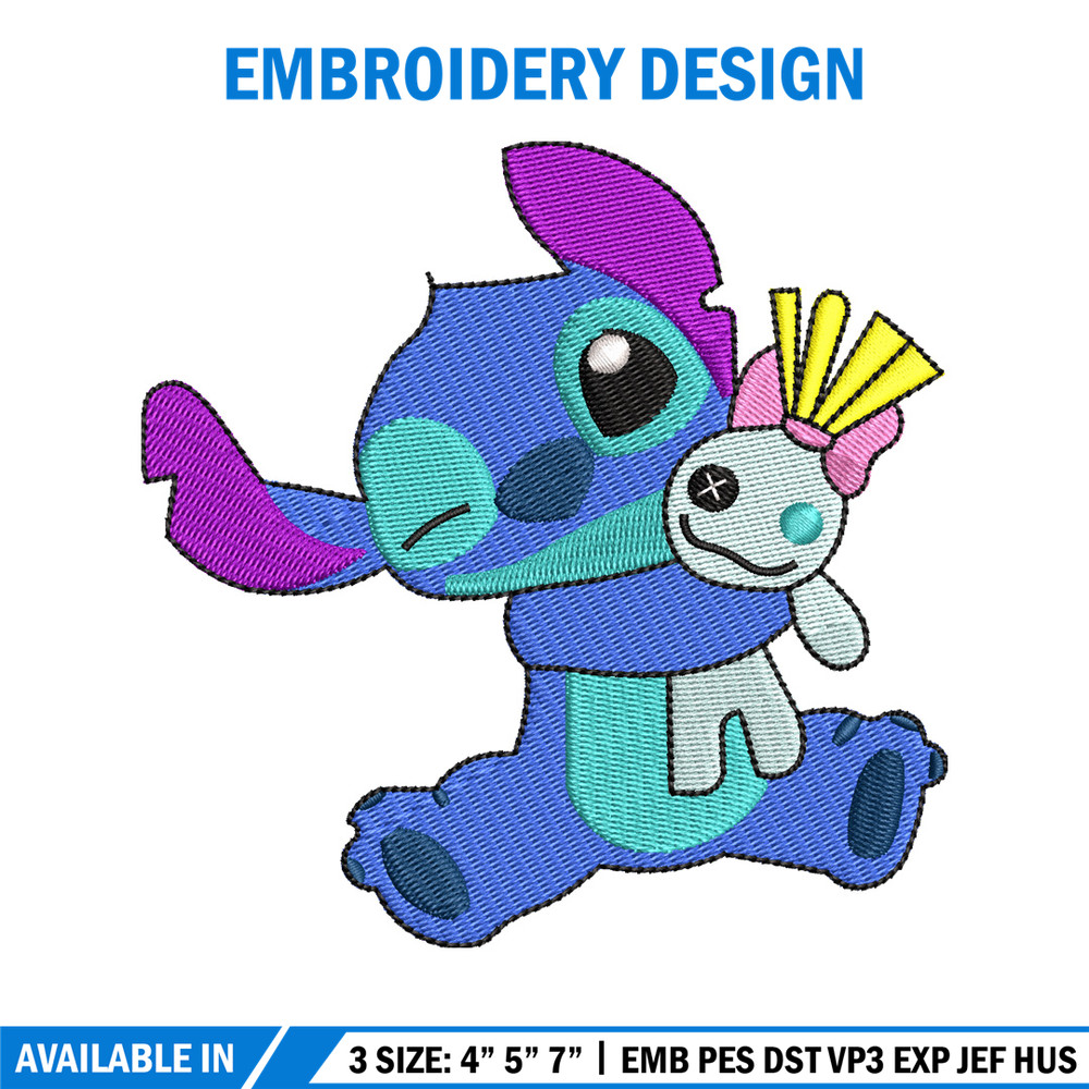 Stitch With Doll embroidery design, Stitch cartoon embroidery, cartoon design, embroidery file, Digital download.jpg