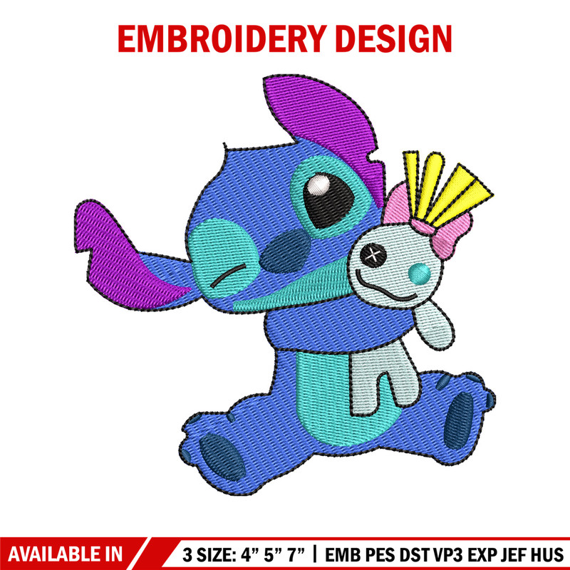 Stitch With Doll embroidery design, Stitch cartoon embroidery, cartoon design, embroidery file, Digital download.jpg