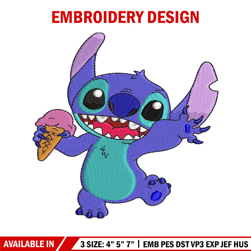 Stitch with Ice Cream  embroidery design, cartoon embroidery, logo design, embroidery file, logo shirt, Digital download.jpg
