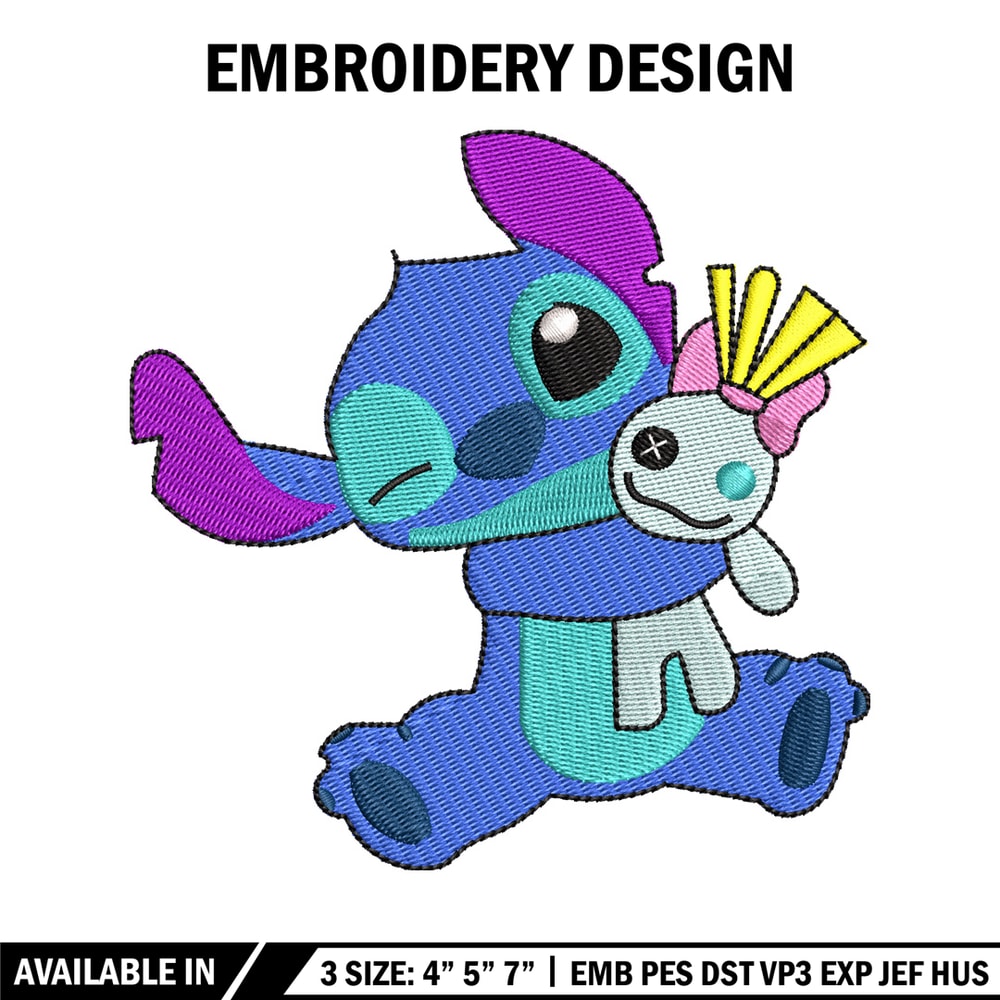 Stitch With Doll embroidery design, Stitch cartoon embroidery, cartoon design, embroidery file, Digital download.jpg