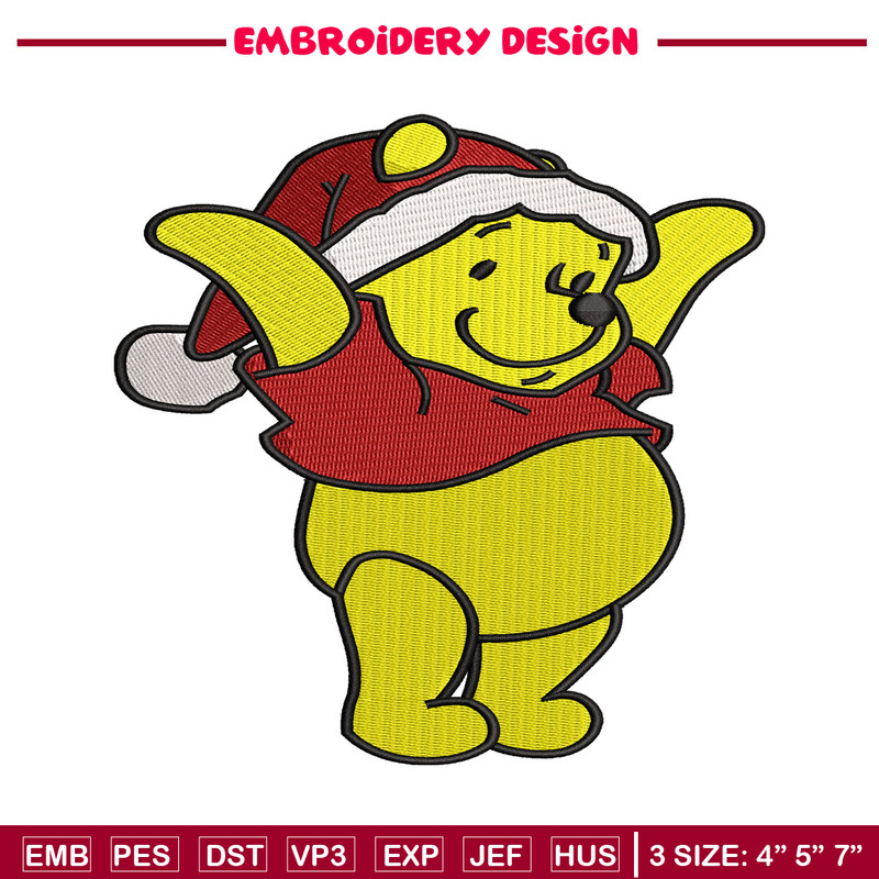 Winnie the pooh christmas embroidery design, cartoon embroidery, logo design, embroidery file, Digital download..jpg