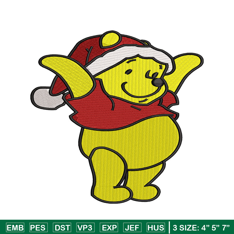 Winnie the pooh christmas embroidery design, cartoon embroidery, logo design, embroidery file, Digital download..jpg