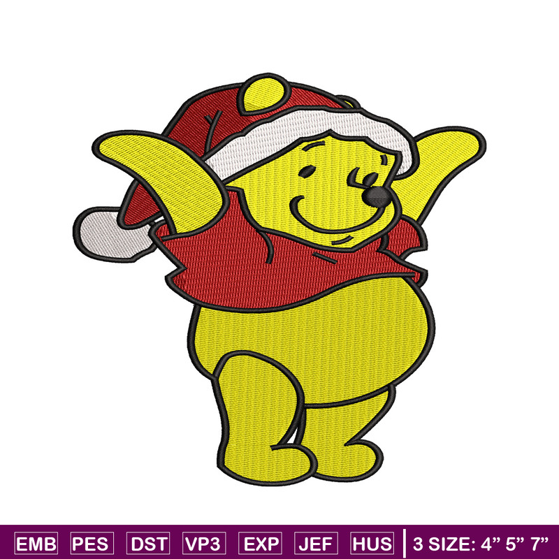 Winnie the pooh christmas embroidery design, cartoon embroidery, logo design, embroidery file, Digital download..jpg