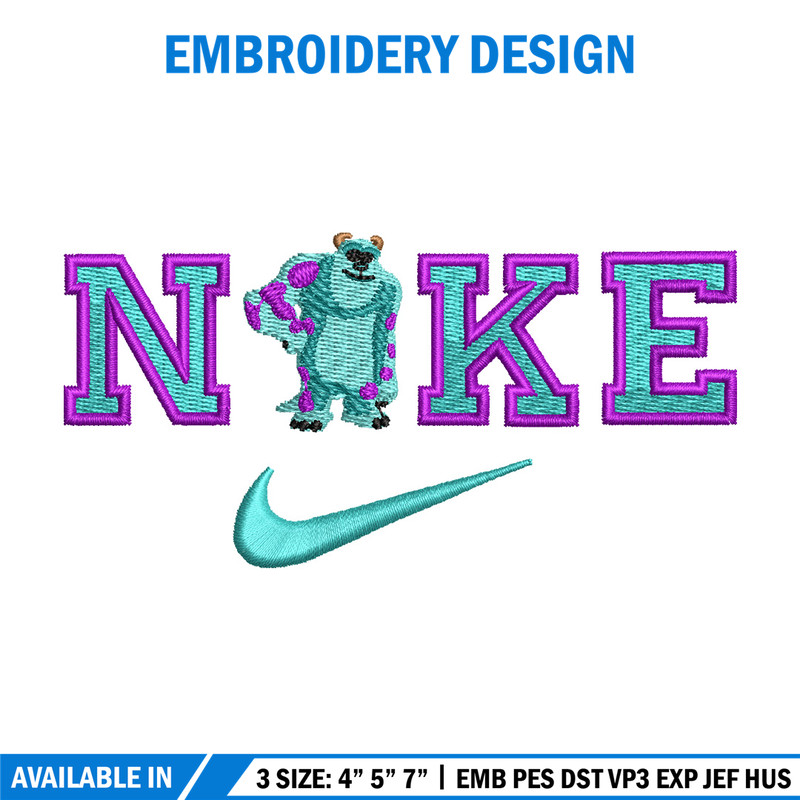 Sullivan nike embroidery design, Disney embroidery, Nike design, Embroidery shirt, Embroidery file, Digital download.jpg