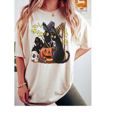 comfort colors halloween shirt | black cat pumpkin shirt, halloween shirt women, black cat shirt, halloween cat shirt, h