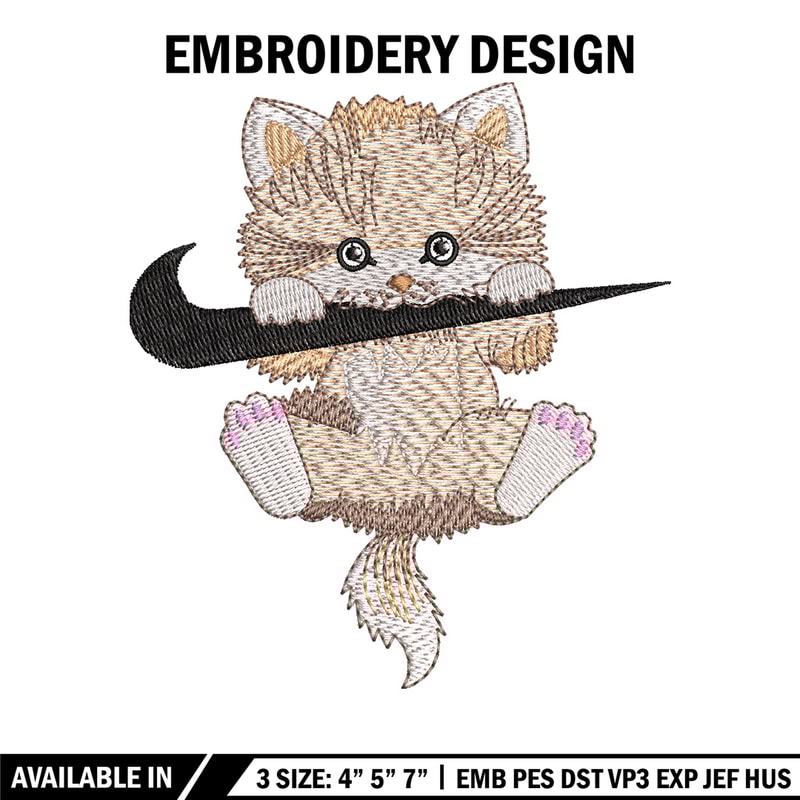 Swoosh cat embroidery design, Cat embroidery, Nike design, Embroidery file, Embroidery shirt, Digital download.jpg