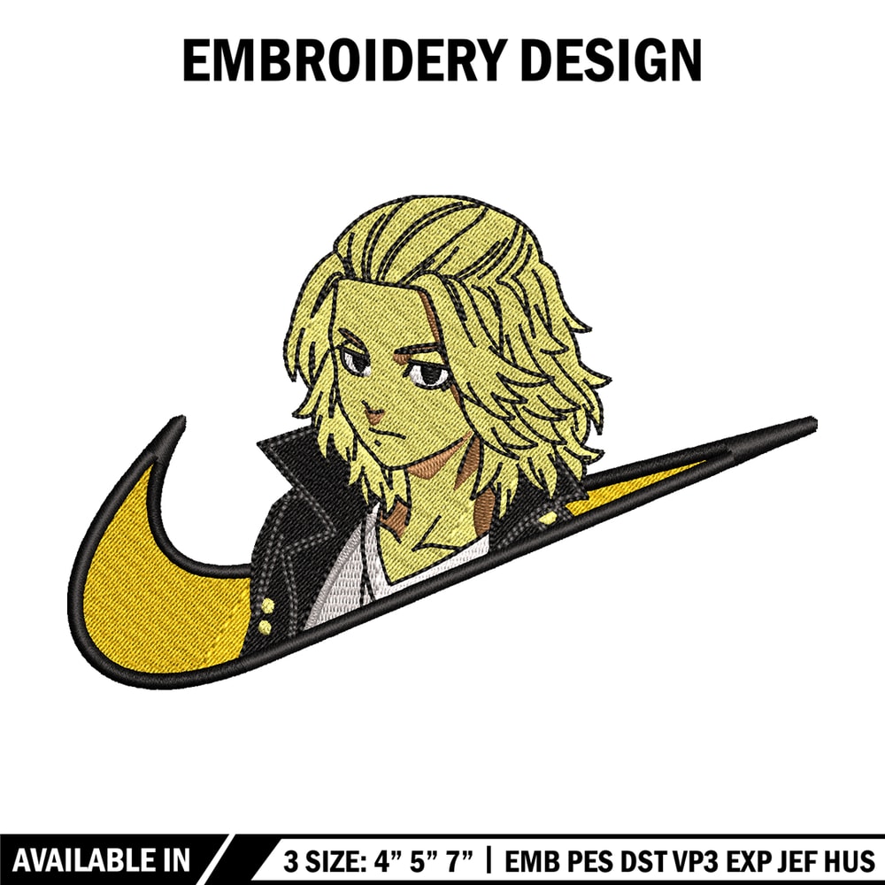 Swoosh Mikey embroidery design, Tokyo Revengers embroidery, Nike design, anime design, anime shirt, Digital download.jpg