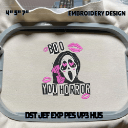 boo you horror embroidery design, face ghost embroidery machine file, scary halloween, embroidery designs