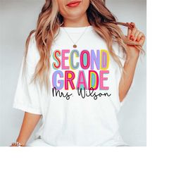 custom second grade teacher shirt with name, custom 2nd grade teacher gift for second grade crew t shirt, second grade t