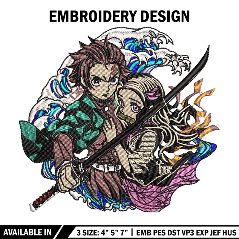 Tanjiro and Nezuko embroidery design, Kimetsu no Yaiba embroidery, logo design, anime design, Digital download.jpg
