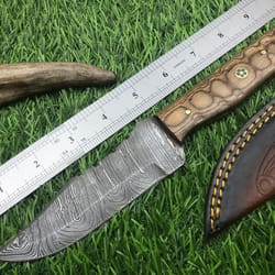 custom handmade damascus steel hunting skinner knife bone handle gift for him groomsmen gift wedding anniversary gift