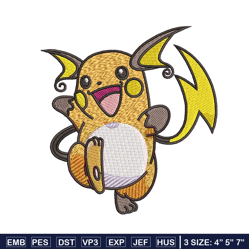 Raichu embroidery design, Pokemon embroidery, Embroidery shirt, Embroidery file, Anime design, Digital download.jpg