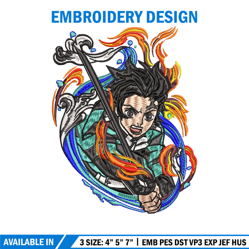 Tanjiro fire and water embroidery design, Kimetsu no Yaiba embroidery, anime design, anime shirt, Digital download.jpg