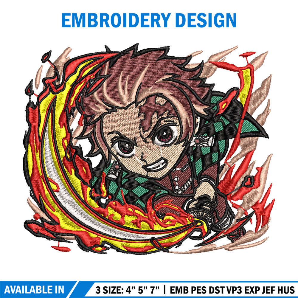 Tanjiro fire breathing chibi embroidery design, Kimetsu no Yaiba embroidery, anime design, logo shirt, Digital download.jpg