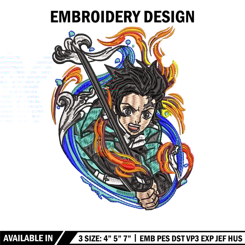 Tanjiro fire and water embroidery design, Kimetsu no Yaiba embroidery, anime design, anime shirt, Digital download.jpg