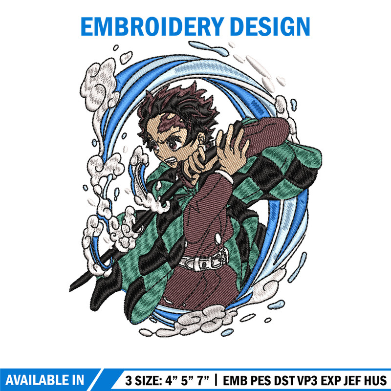 Tanjiro water breathing embroidery design, Kimetsu no Yaiba embroidery, anime design, anime shirt, Digital download.jpg
