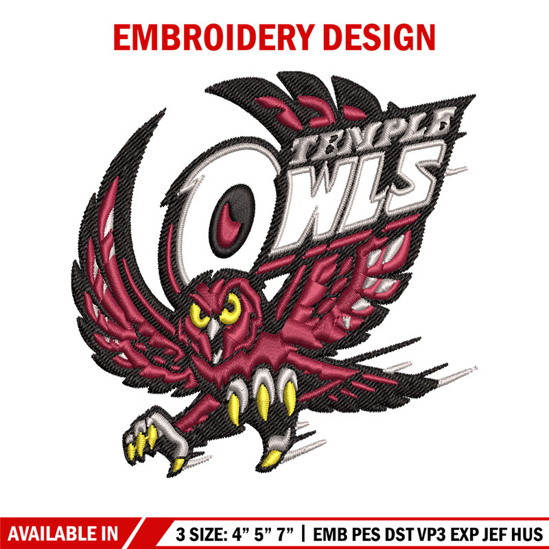 Temple Owls embroidery design, Temple Owls embroidery, logo Sport, Sport embroidery, NCAA embroidery..jpg