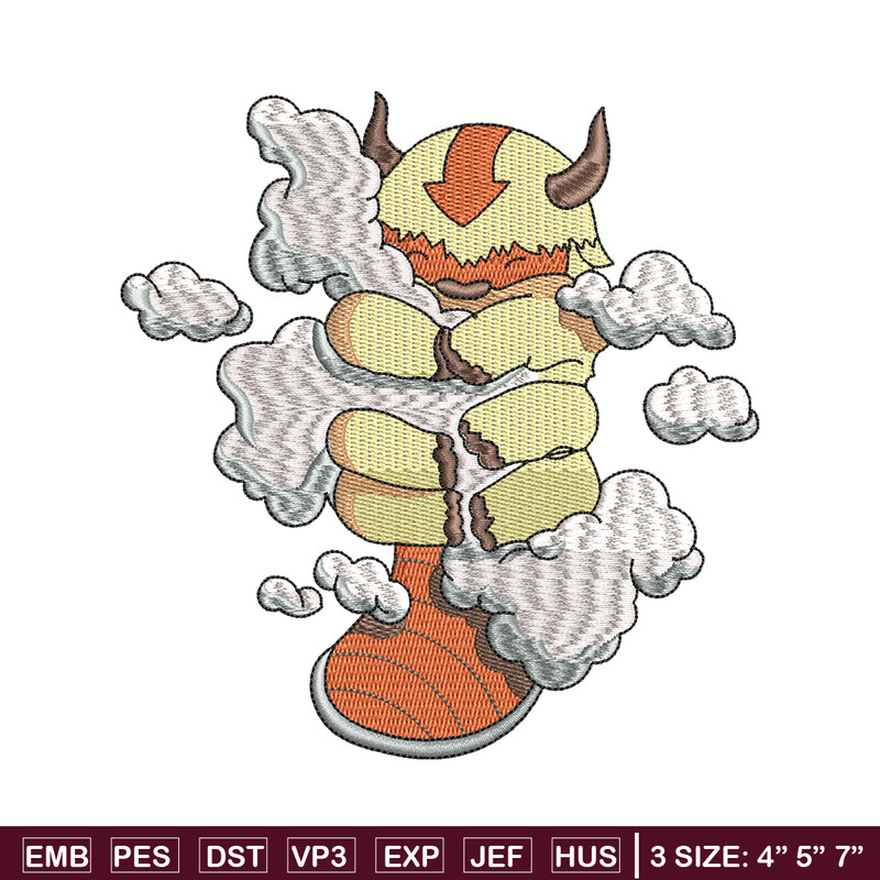 Appa With Clouds embroidery design, Avatar cartoon embroidery, cartoon design, cartoon shirt, Digital download.jpg