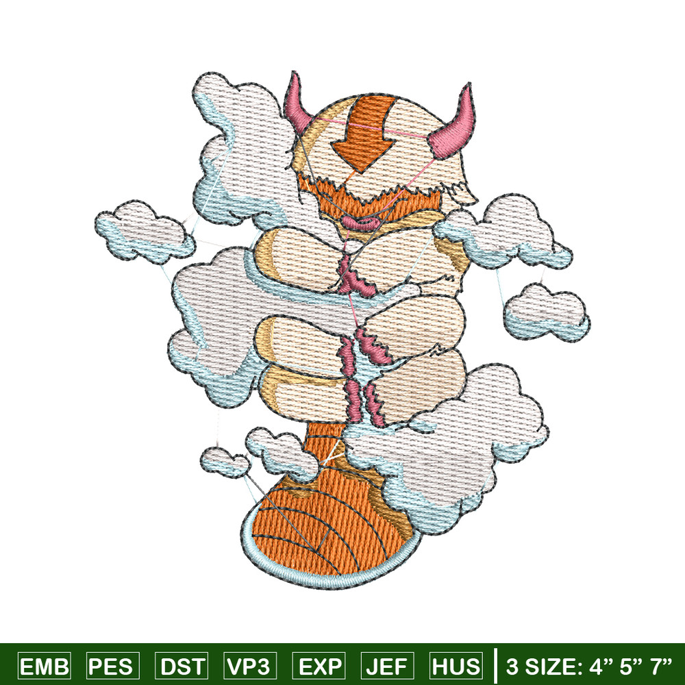 Appa with clouds embroidery design, Avatar embroidery, embroidery file, cartoon design, cartoon shirt, Digital download.jpg