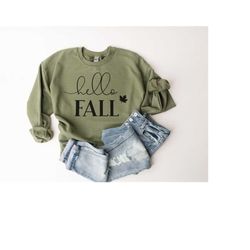 hello fall sweatshirt, cute fall shirts women, hello fall sweater, crewneck pullover, autumn, fall shirts for women, plu