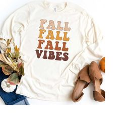 long sleeved fall shirts, fall vibes tshirt, retro fall vibes shirt, long sleeve fall shirts for women, fall shirts for