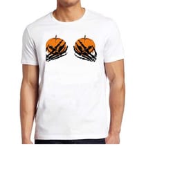 pumpkin boobs t shirt skull halloween skeleton hands funny cool gift tee 475