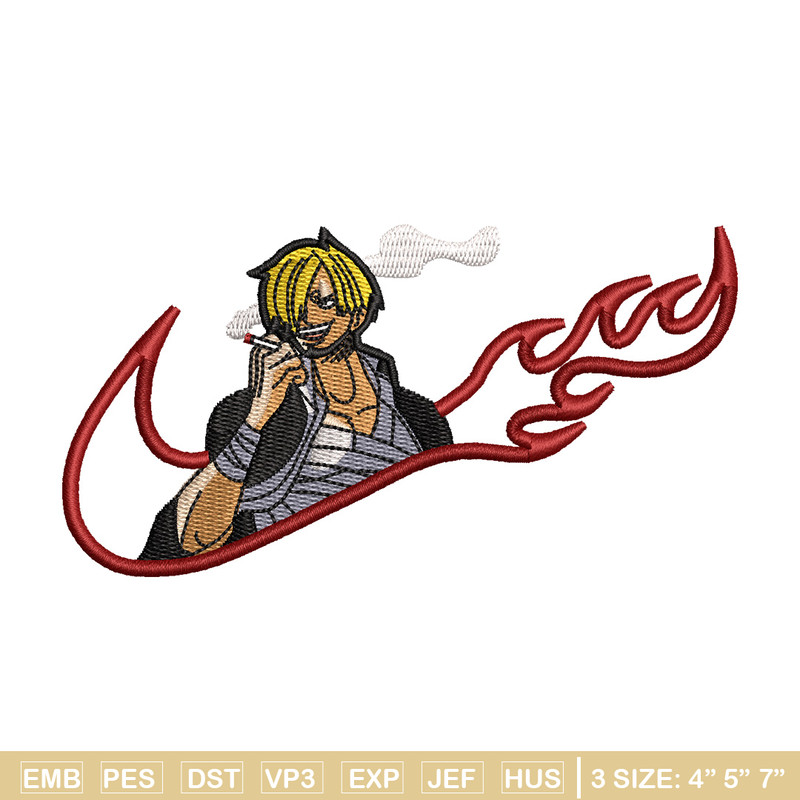 Sanji swoosh embroidery design, One piece embroidery, Nike design, Embroidery shirt, Embroidery file, Digital download.jpg