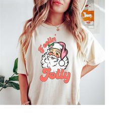 retro santa christmas shirt, feeling jolly shirt, womens christmas shirts, holiday shirts women, santa t shirt, christma
