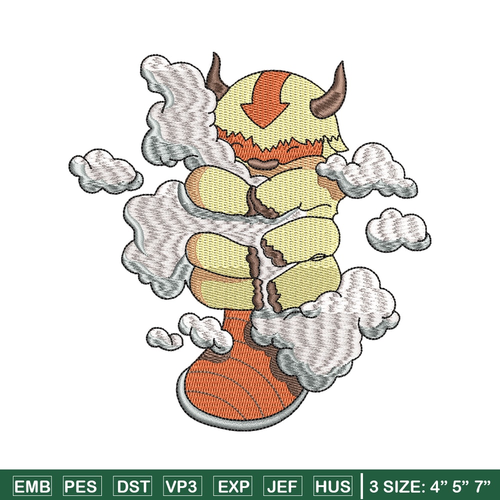 Appa With Clouds embroidery design, Avatar cartoon embroidery, cartoon design, cartoon shirt, Digital download.jpg