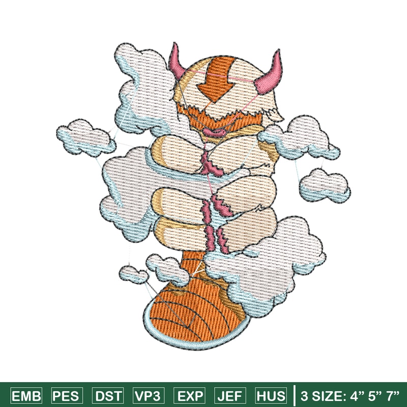 Appa with clouds embroidery design, Avatar embroidery, embroidery file, cartoon design, cartoon shirt, Digital download.jpg