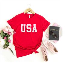 4th of july shirt, white glitter usa tshirt, july 4th shirts women, usa shirt, patriotic shirts, plus size clothing, fou