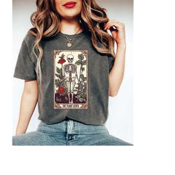 skeleton tarot card shirt gift for plant lover, floral skeleton tee, plant mom clothing, gothic women shirt,botanical sh