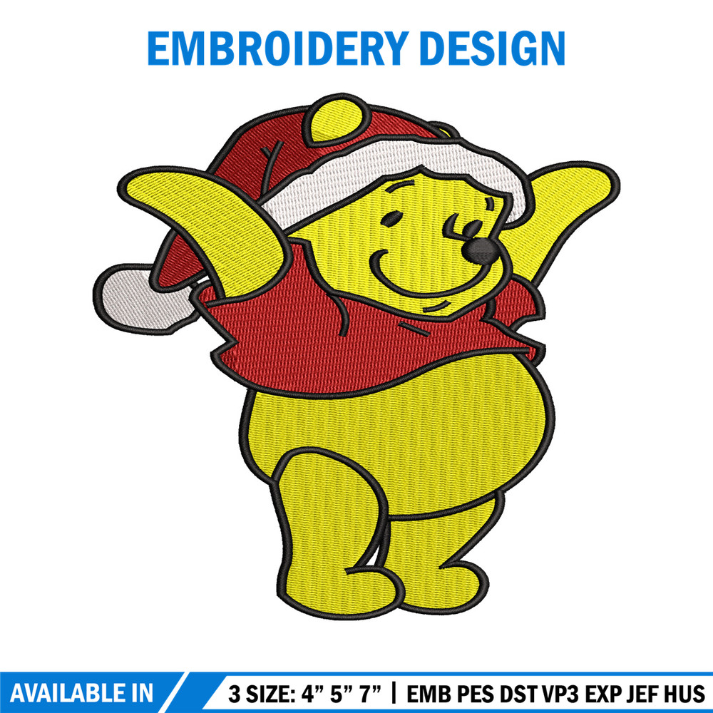 Winnie the pooh christmas embroidery design, cartoon embroidery, logo design, embroidery file, Digital download..jpg