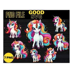 7 unicorn png clip art bundle, funny unicorn png bundle sublimation digital download