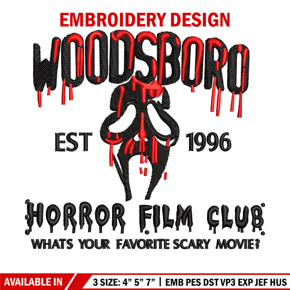 Woodsboro embroidery design, Horror film embroidery, Emb design, Embroidery shirt, Embroidery file, Digital download.jpg