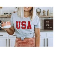 4th of july shirt, red glitter usa tshirt, july 4th shirts women, usa shirt, patriotic shirts, plus size clothing, fourt