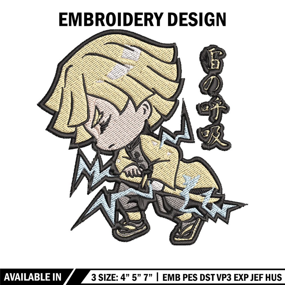 Zenitsu chibi embroidery design, Zenitsu embroidery, Anime design, Embroidery shirt, Embroidery file, Digital download.jpg