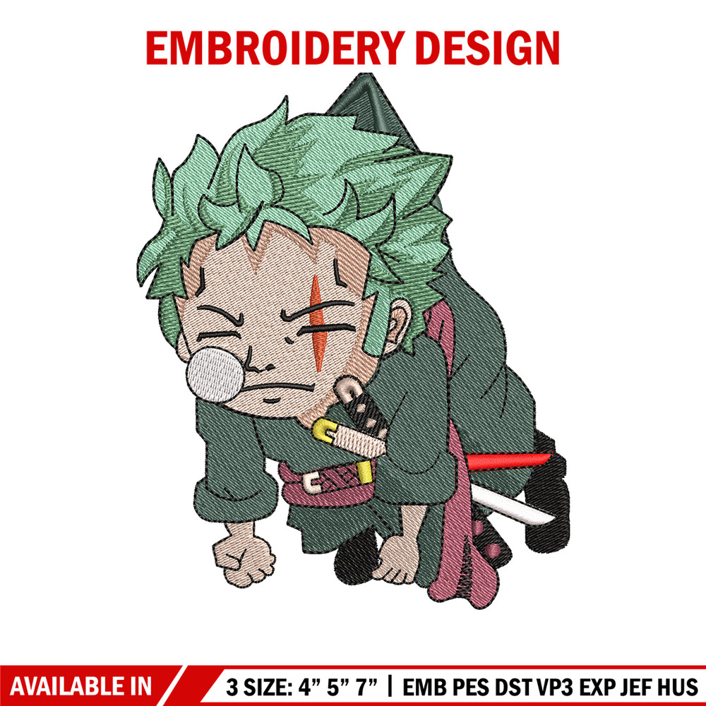 Zoro chibi embroidery design, one piece embroidery, Anime design, Embroidery file, Anime shirt, Digital download..jpg