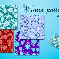 Winter patterns with snowflakes