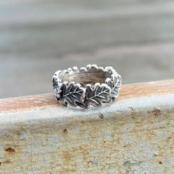 Oak leaves ring, Sterling silver jewelry, Size 5 - 10  US, Made to Order, Statement floral jewelry