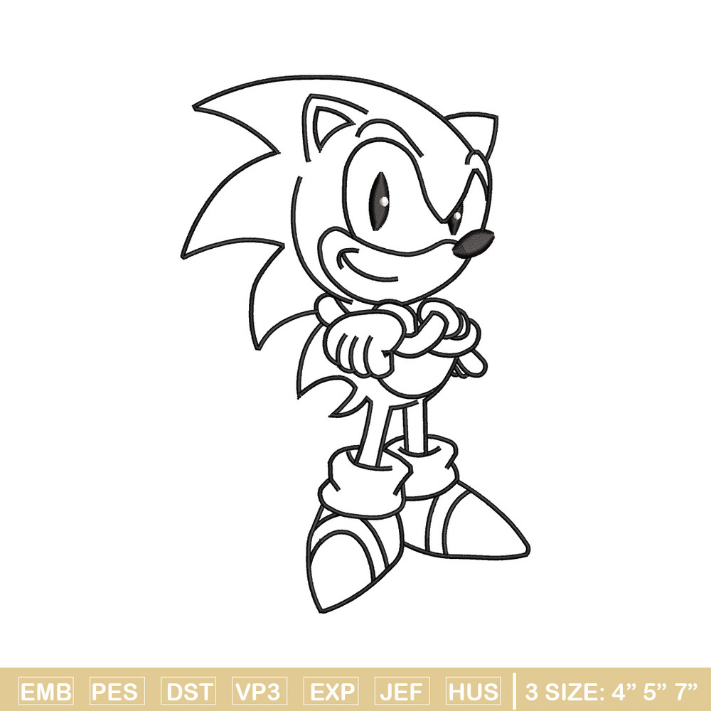 Sonic black white embroidery design, Sonic embroidery, Emb design, Embroidery shirt, Embroidery file, Digital download.jpg