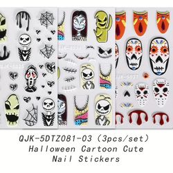 4pcs 5d embossed halloween nail art stickers skull ghost pumpkin spider bat nail decals self adhesive cartoon nail art