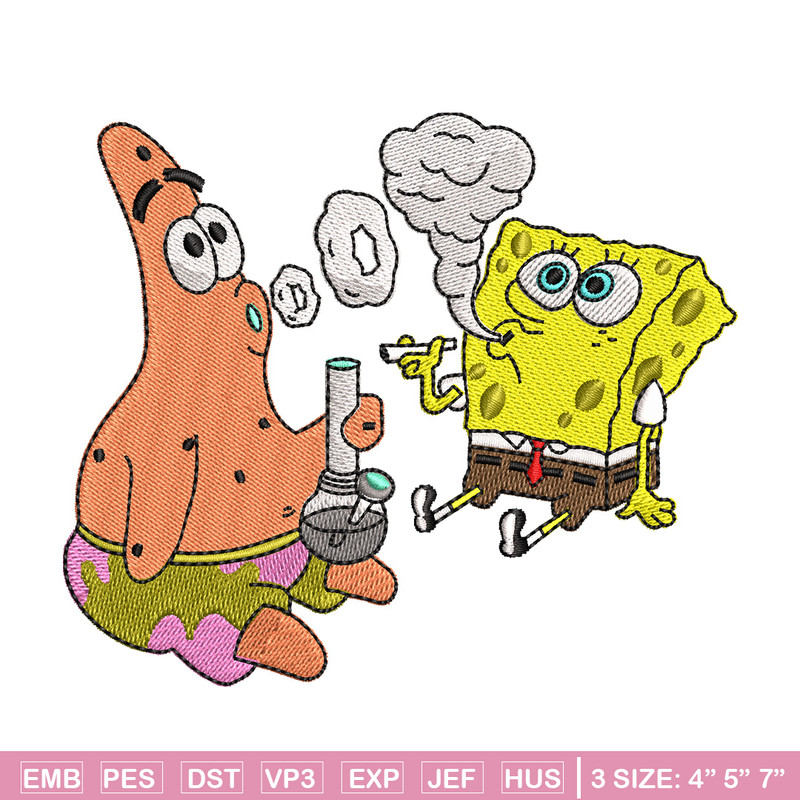 Spongebob smoke embroidery design, Spongebob embroidery, Emb design, Embroidery shirt, Embroidery file, Digital download.jpg